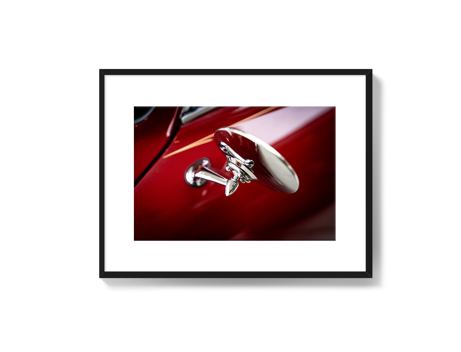 Red Porsche 356 mirror detail print, Porsche enthusiast gift